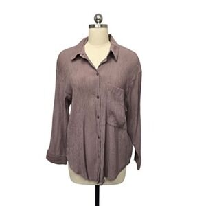 Abercrombie &‎ Fitch Shirt Womens Medium Brown Oversized Crinkle Button Front